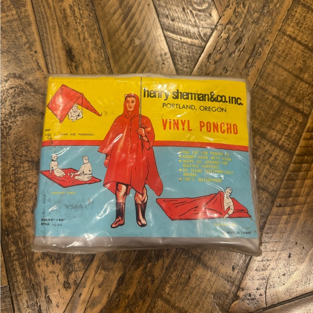 Vintage Henry Sherman & Co. Vinyl Poncho w/ Original Packaging – Multi-Use Rain